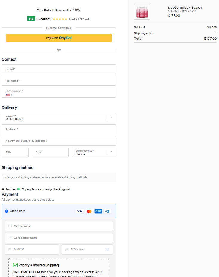 Lipo Gummies secure checkout page